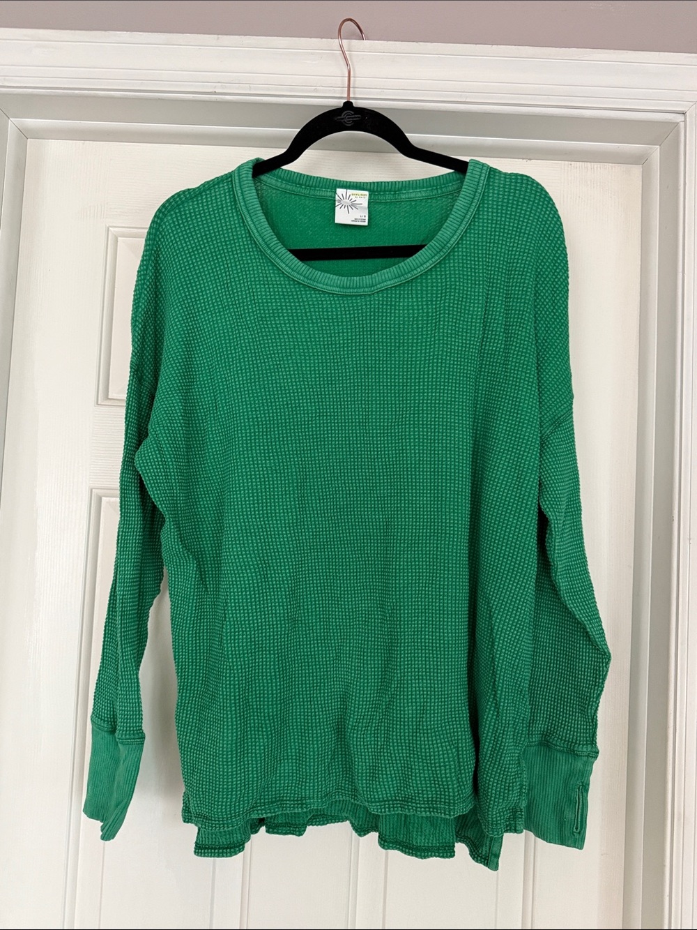 aerie Green Waffle-Knit Crewneck Sweater